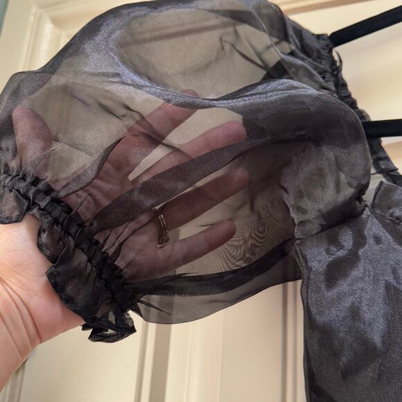 Mable Organza Black Off Shoulder Mesh Puff Sleeves Lined Witchy Goth Halloween L - Picture 7 of 12